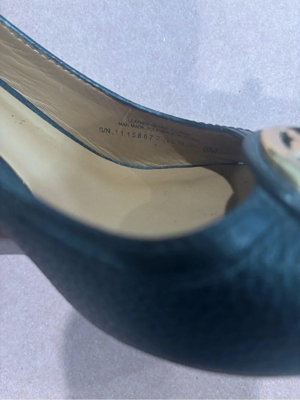 Tory Burch Selma Peep Toe Wedges-Black Pebbled Leather-Gold Logo Medallion 8M